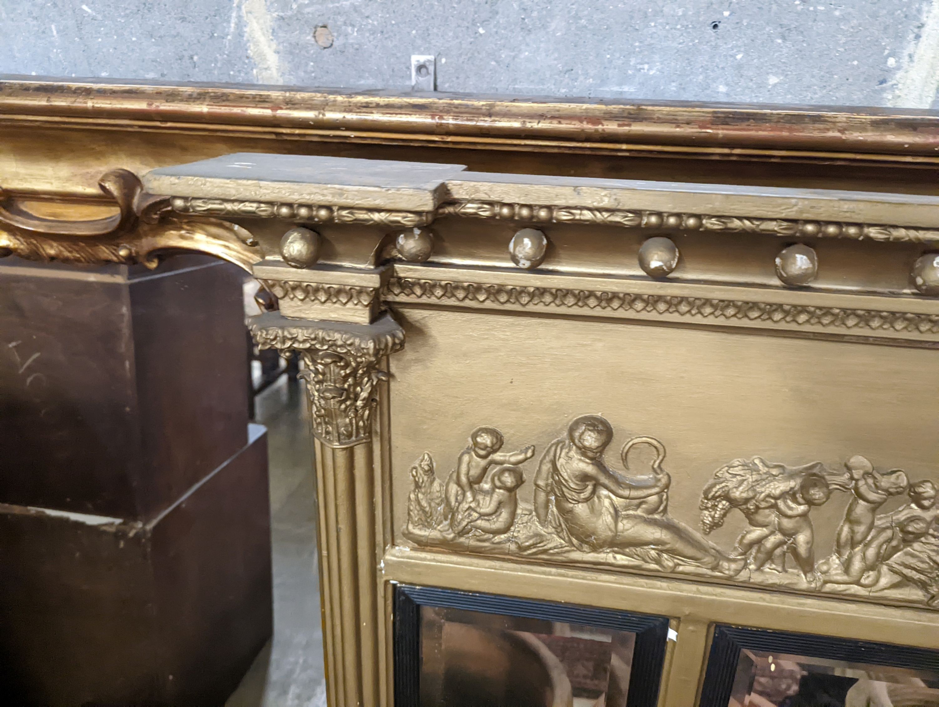 A Regency triple plate overmantel mirror, width 134cm, height 94cm